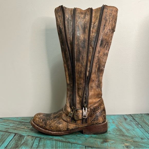 Bed Stu Tango Double Zip Tall Distressed Leather Boots Size 6 - Picture 2 of 14